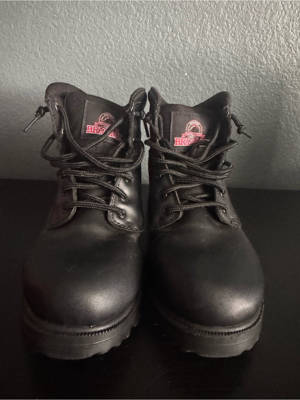 Brahma Mens Black Lace-Up Work Boots 9W Wide Oil Resistant Sole MNBR0340101